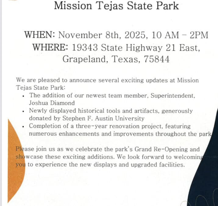 Mission Tejas State Park grand reopening